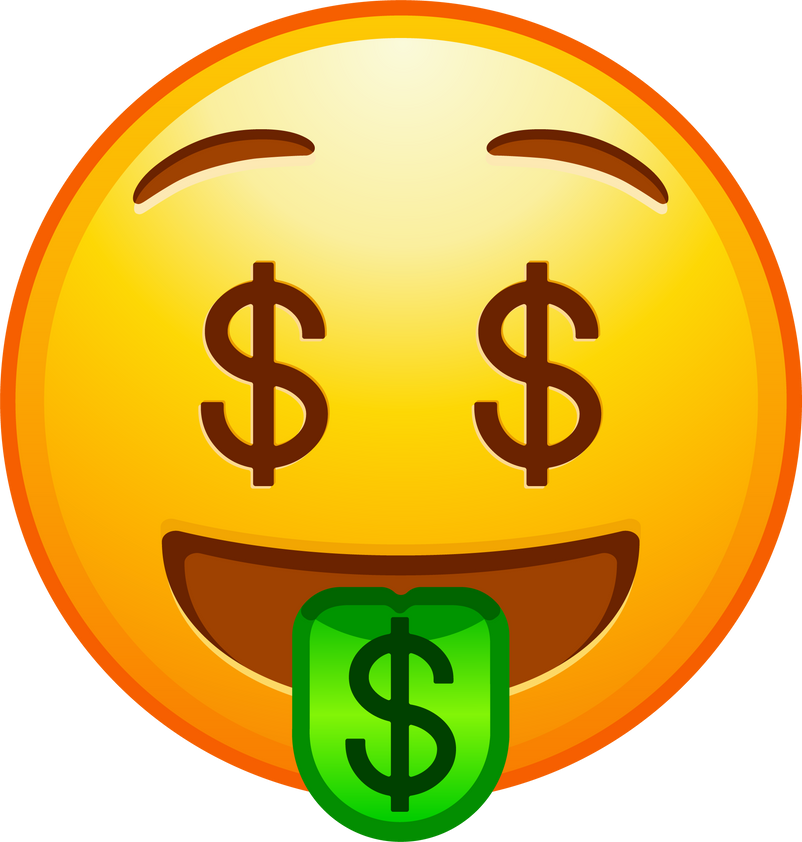 Top quality emoticon. Dollar eyes emoji. Money face emoticon with green tongue. Yellow face emoji. Popular element.